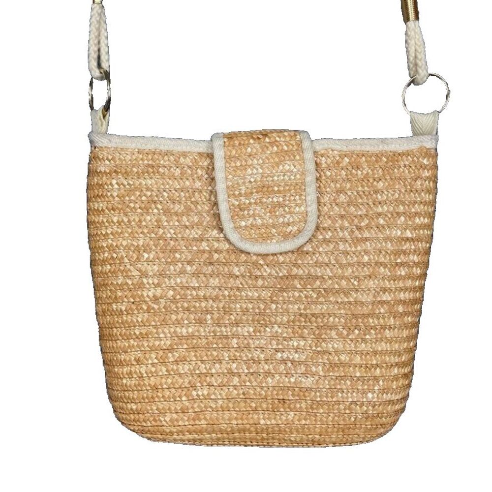 Waves Purse Handwoven Straw Crossbody Bag Rope Strap Snap Closure California